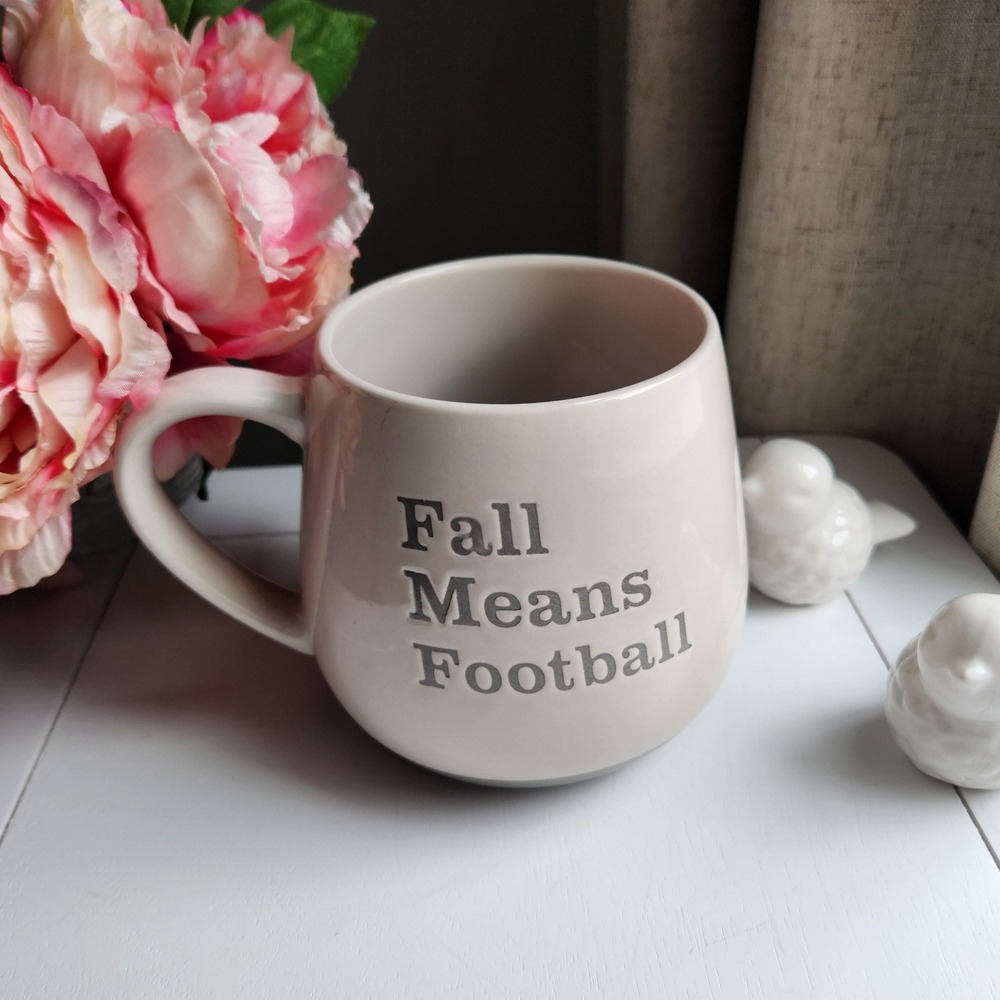 Fall Means Football Ceramic Mug Cream Grey Two Tone Stoneware